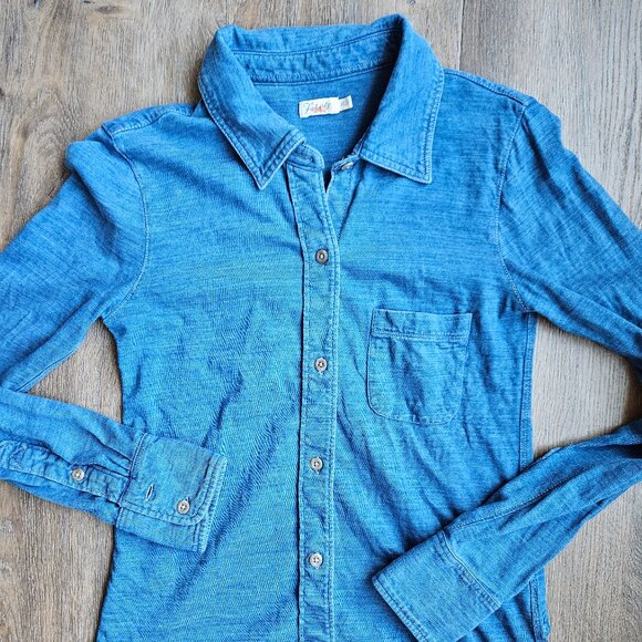 Faherty Other - Faherty Womens Small Blue Slub 100% Cotton Long Sleeve Button Down Shirt Small